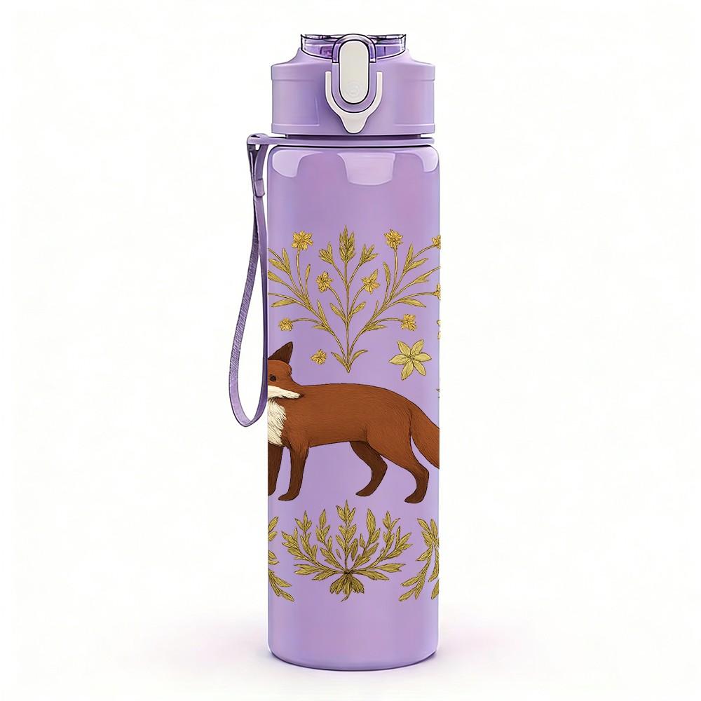 1PC Autumn Bush Fox Illustration 750ml Color Plastic Sports Water Bottle Leakproof Flip Straw Lid Suitable for Sports Office Home Use