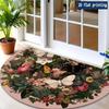 Vintage Floral Butterfly Half-Round Doormat Colorful Flower Butterfly Print Entrance Rug Boho Garden Carpet for Entryway Patio