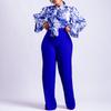 Women's Autumn and Winter Loose Large Size Casual Printed Long Sleeve Shirt Wide Leg Pants Two-piece Set
