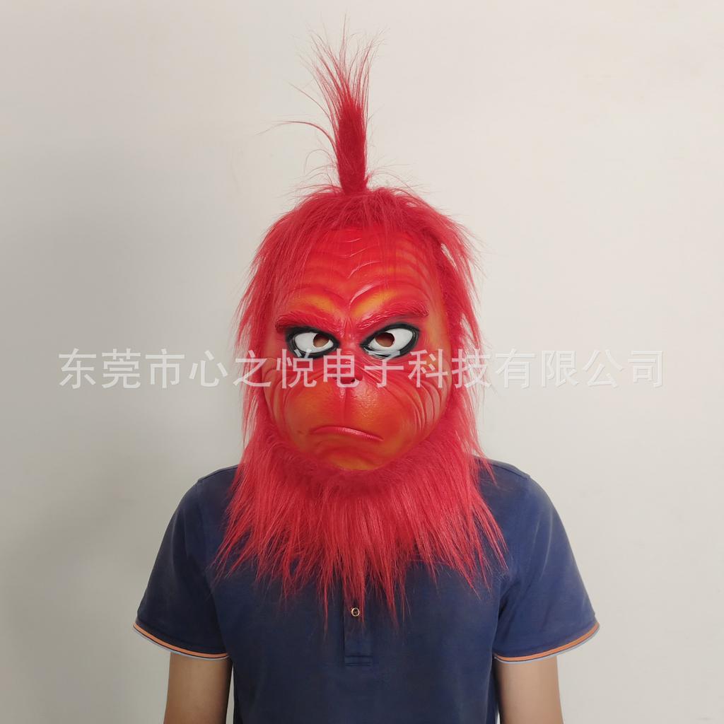 The terrifying Grinch, the Christmas monster Christmas cosplay Funny props for pranks Latex Headgear with Green Fur