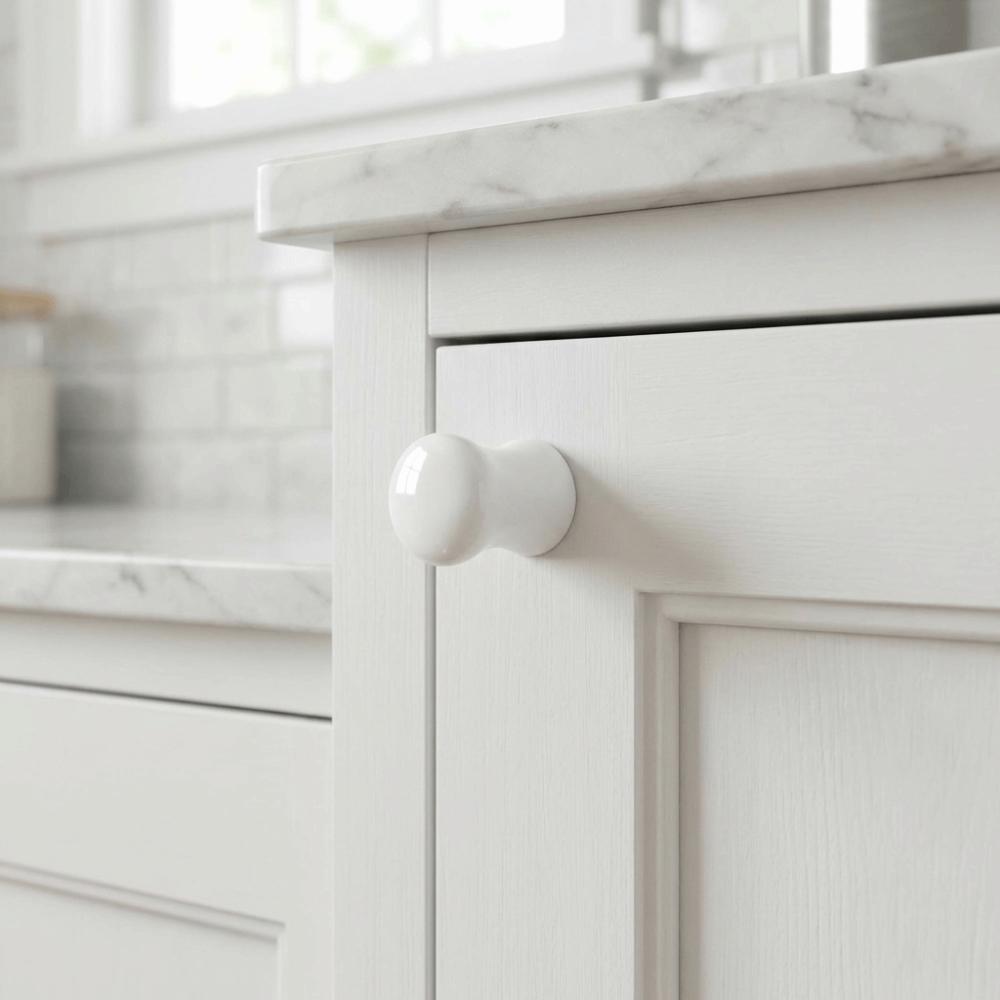 2pcs/bag White Ceramic Ceramic Cabinet Pulls Simple Design Drawer Knobs Home Decoration