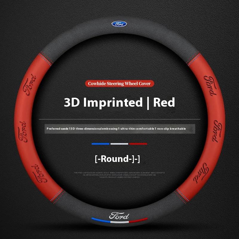 For Ford Suede Steering Wheel Cover 3D Logo Anti Slip Mondeo Focus Raptor Puma h120 Edge Explorer F150 Ranger Fusion Kuga Grip Trim