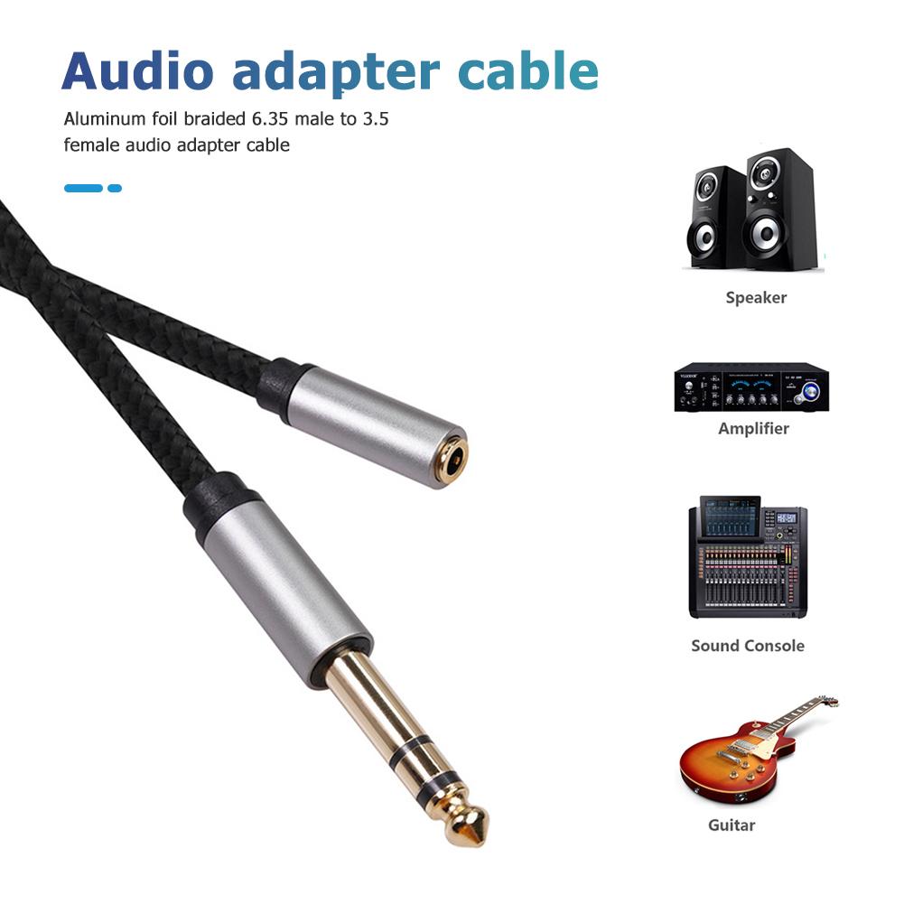 3.5mm Female To 6.35mm Male Audio Cable TRS 1/8 Jack To 1/4 Plug Adapter Aux Cable for Headphones Phone PC Amplifiers Guitar