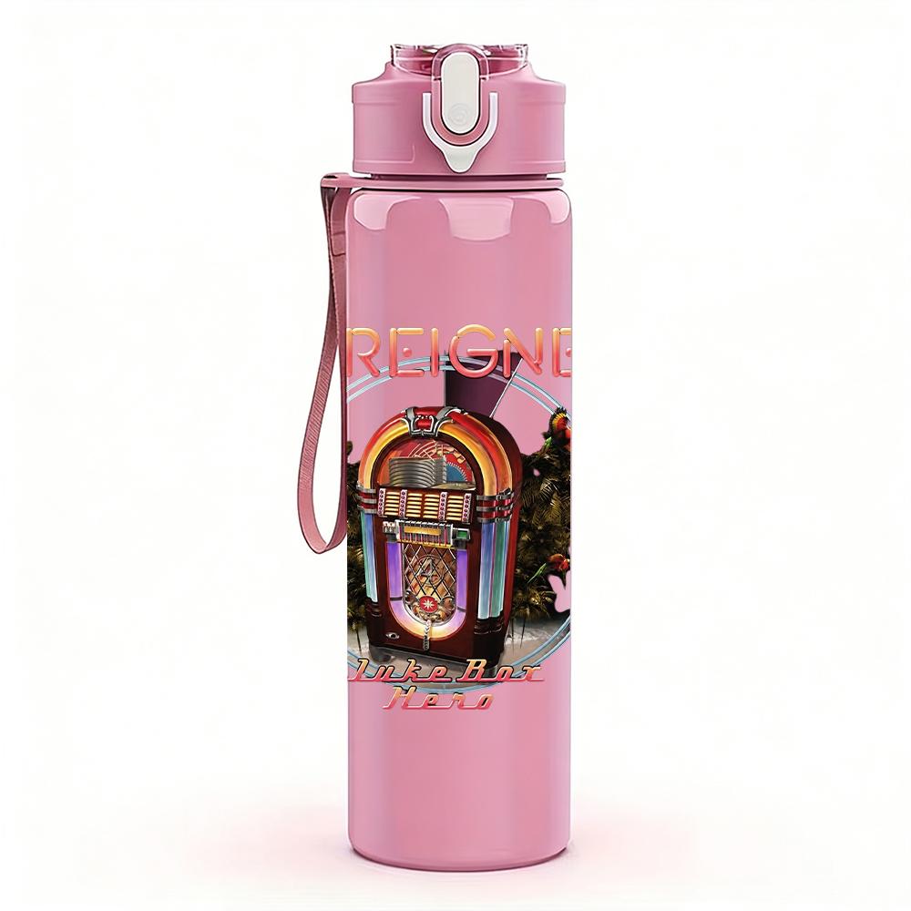 1PC Foreigner vintage building print 750ml colorful plastic sports water bottle leakproof pop up lid with straw for outdoor work home use