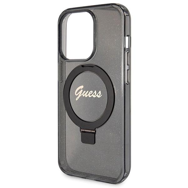 Guess Ring Stand Script Glitter Magsafe Case For Iphone 13 Pro / 13 - Black