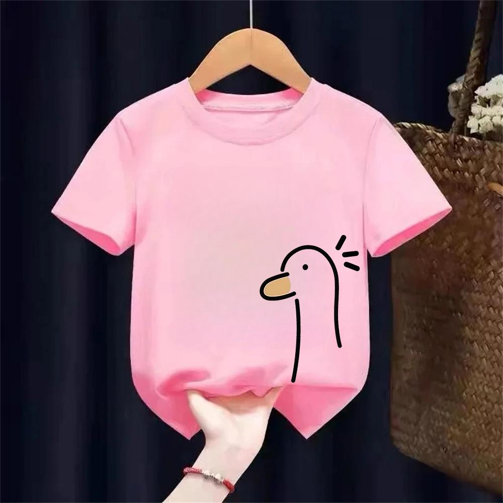 Summer Kids Korean Style Simple 100 Cotton T Shirt for Children Trendy Yellow Duck Printed Tees Girls Daily Casual Sweatshirts