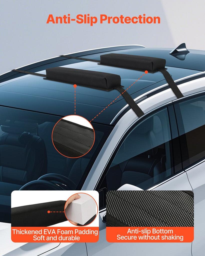 Soft Roof Rack Pads 15.5in 176lbs Load Capacity for Kayak Canoe Surfboard