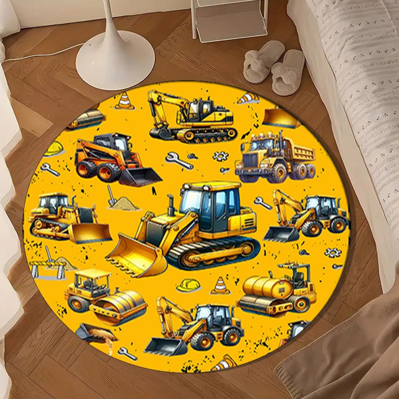 Construction excavator Round Rug for Livingroom,Bedroom, Palyroom, Chair Rug, Area rug, Circle Carpet, Large Size Fan Christmas gift