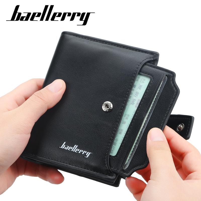 Baellerry Мужские короткие кошельки, кожаный двойной кошелек с застежкой, кошелек с визитницей