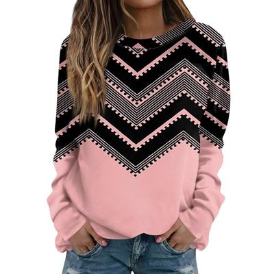 2024 осенне-зимняя женская толстовка с плечами с простыми линиями, 3D-принтованная круглая горловина, свободная футболка с длинными рукавами