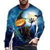 Men's Plus Size Long Sleeved T-shirt Round Neck Pullover 3D Digital Printed Halloween Creative Top