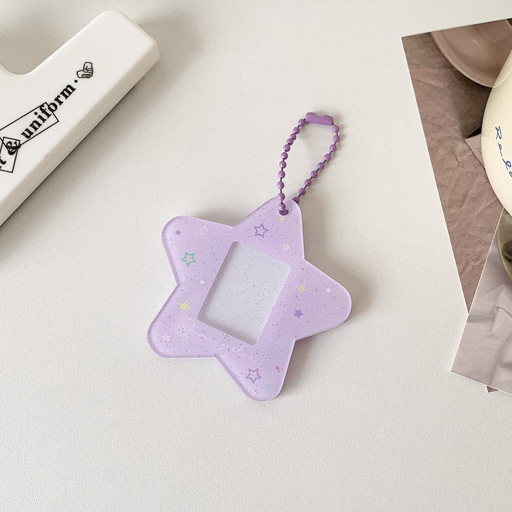 Glitter Star Card Holder with Keychain Acrylic 1-Inch Photocard Holder ID Card Case Student Kpop Idol Photo Card Bag Key Chain