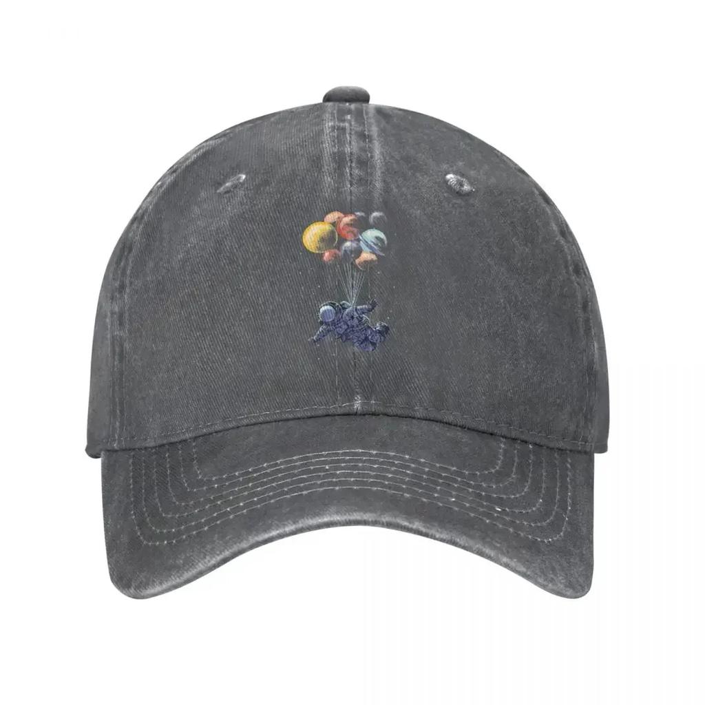 Space Travel Astronaut Print Baseball Cap Fashion Distressed Cotton Snapback Cap Unisex Outdoor Workouts Adjustable Fit Hats Cap