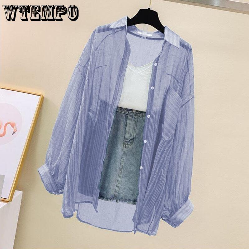 WTEMPO Одежда для защиты от солнца, женский кардиган, тонкое пальто, летняя шифоновая блузка, корейская версия, темперамент, свободная