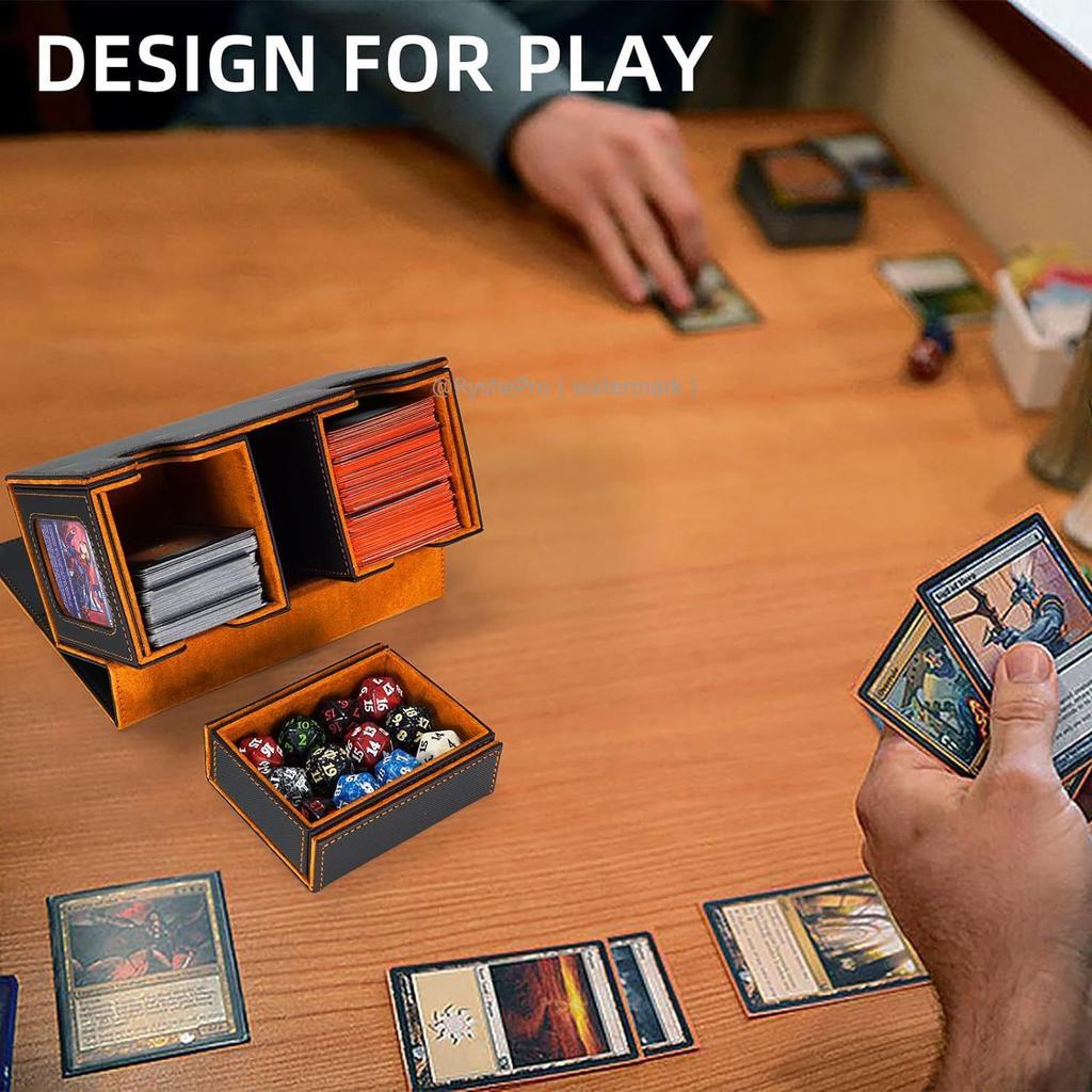 3-in-1 Card Storage Box Magnetic and Removeable Card Case with 2 Commander Display and 1 Dice Tray Holds 200+ for MTG TCG Sports