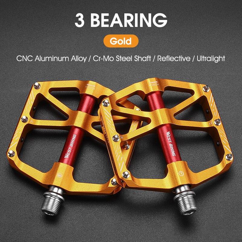 WEST BIKING CNC 3 Bearing Bicycle Pedals Ultralight BMX MTB Road Bike Pedals Non-slip Aluminum Alloy Reflective Cycling Parts