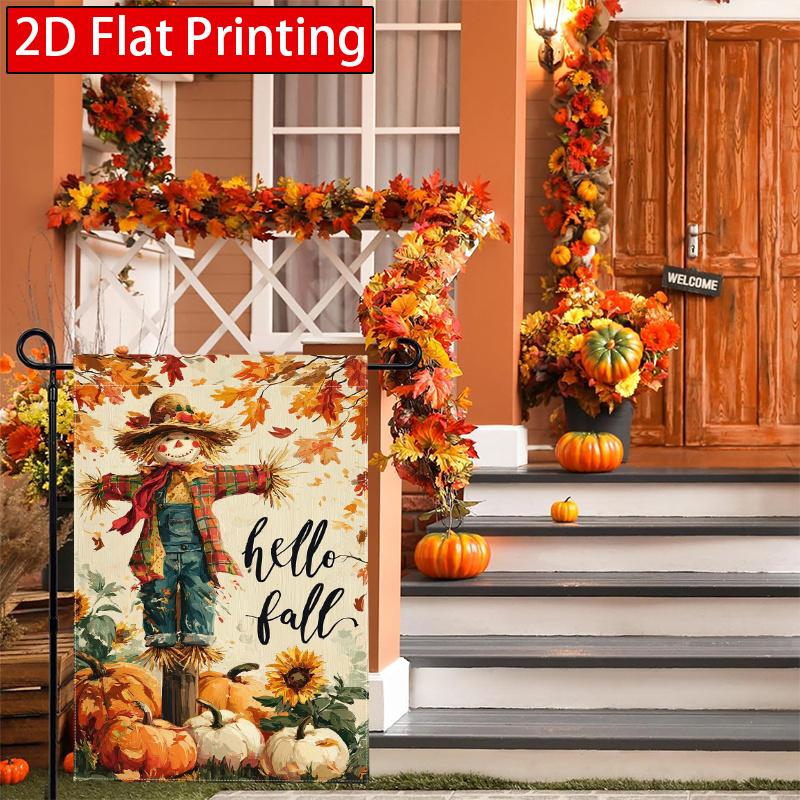 2D Flat - 2D Flat-Autumn Maple Leaf Scarecrow Pumpkin Thanksgiving Garden Flag_3 (1)- Outdoor Garden Flag Double-Sided Home Decoration Courtyard Decor