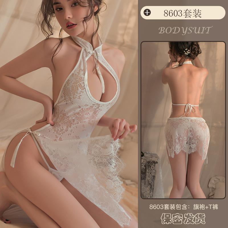  Erotic Underwear, Sexy lace Seducing, Hollowed-out Cheongsam, role-playing uniform, Hot see-through pajamas 8603
