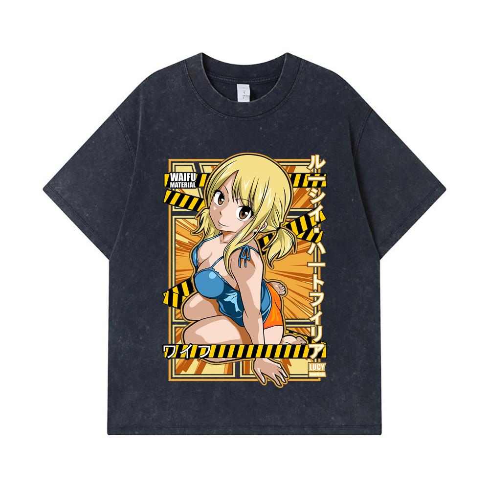 275 GSM Washed T-shirts 100% Cotton Fairy Tail V1 Lucy Waifu Print Unisex Heavy Cotton T Shirt