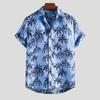 Men Spring Summer Casual Slim Printed Short Sleeve Beach Shirts Top Blouse