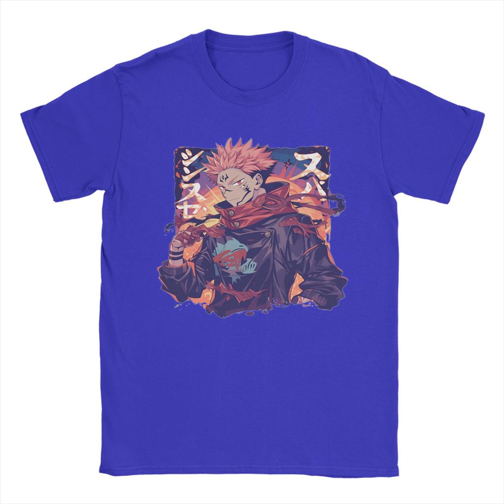 Anime Sukuna TShirts for Unisex Leisure 100 Cotton Tees Round Collar Short Sleeve T Shirts Plus Size Clothing