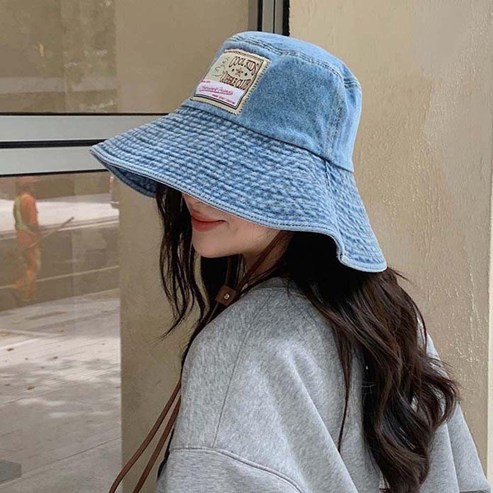 Wide-Brimmed Retro Fisherman Hat Sunshade Sun Protection Basin Cap Denim Bucket Hats Women