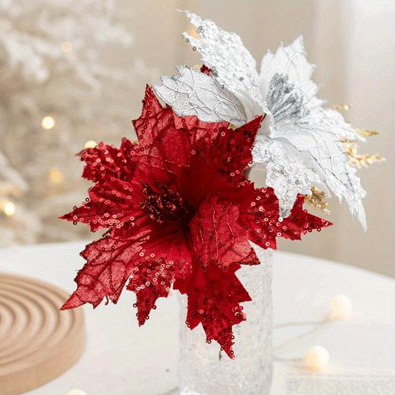 1Pc Christmas Tree Decoration 7.87 Inches Sequined Velvet Christmas Flower
