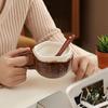Прочная керамическая миска для овсянки, винтажная кружка из скорлупы кокоса, ручная работа, неровная кофейная чашка с ложкой, термостойкая кружка для горячих напитков, деревенская текстура