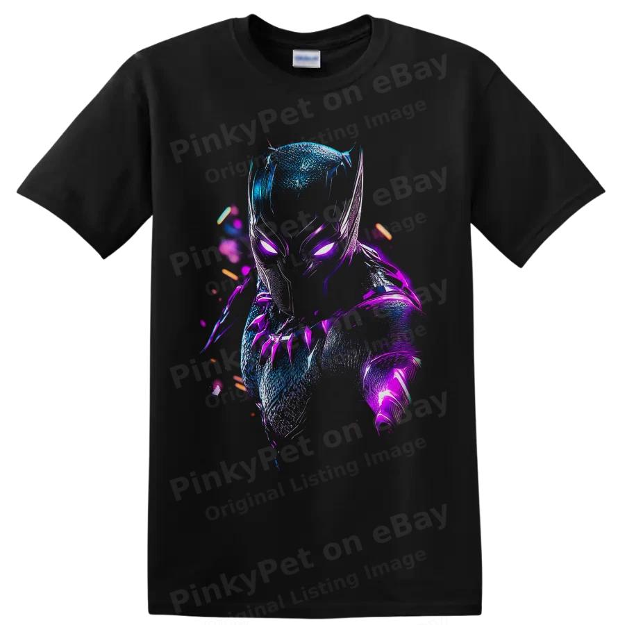 Black Panther T'Challa Neon Cyberpunk Superhero Graphic T Shirt Cool Fan Art Tee