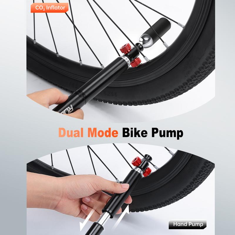 Dual Modes Bike Inflator Mini Bicycle Manual Hand Pump & Dual-Head Valve CO2 Cartridge Inflator 160PSI High Pressure Hidden Hose