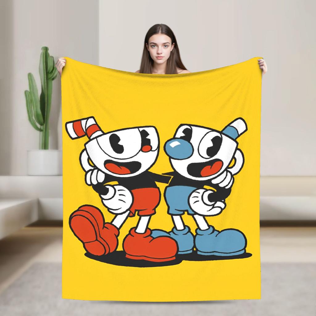 Cupheads Knitted Blanket Fleece Video Game Warm Throw Blanket for Outdoor Travel Bed Rug