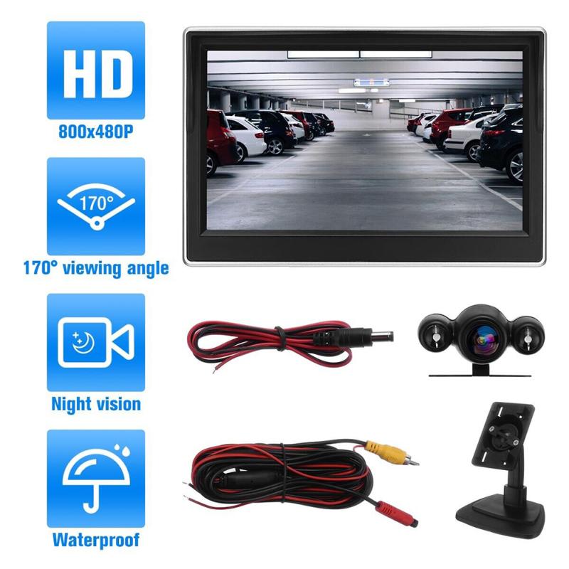Резервная камера с 5-дюймовым монитором, водонепроницаемая камера заднего вида ночного видения, проводная резервная камера для автомобиля, грузовика, внедорожника