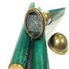 Винтажная антикварная деревянная трость с латунной рукояткой и компасом, круглая рукоятка с обмотанной зеленой кожей деревянной тростью