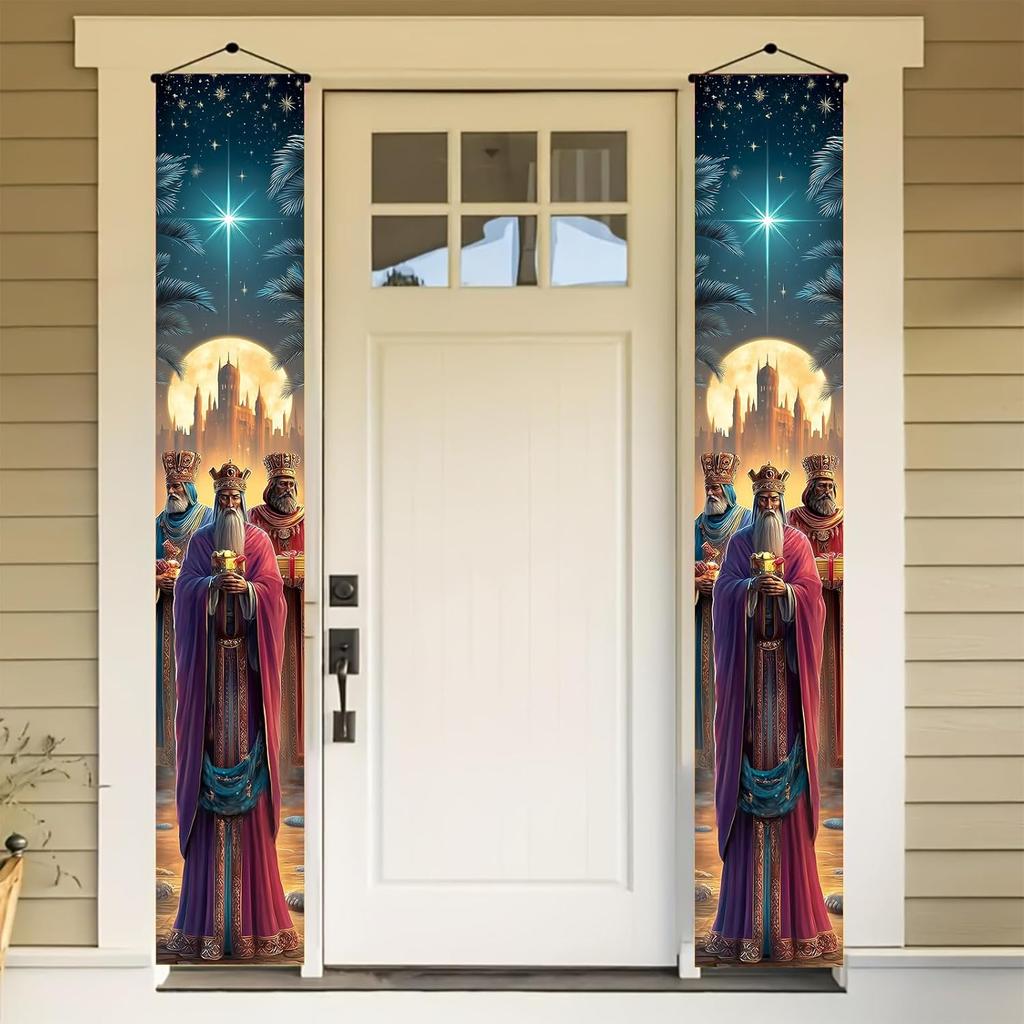 Three Kings Day Door Banner 71 x 12 Inch Vertical Hanging Decoration Epiphany Fiesta Día De Reyes Celebration Religious Holiday Porch Wall Entryway