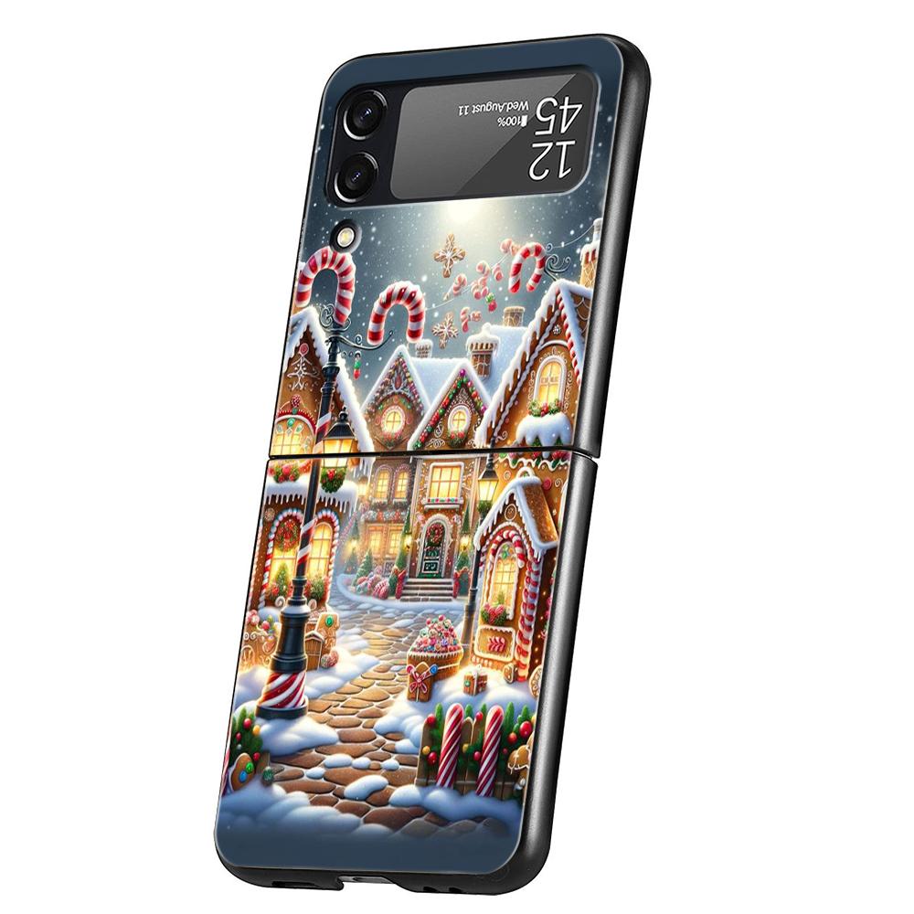 New Year Christmas Hard PC Phone Case For Samsung Galaxy Z Flip 6 5 4 Black Cover For Galaxy Z Flip 3 Foldable Shockproof Capas