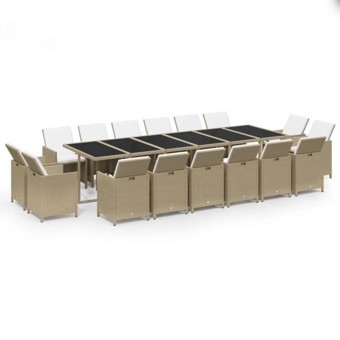 Maison Exclusive - Ensemble à manger de jardin coussins 17pcs Résine tressée Beige