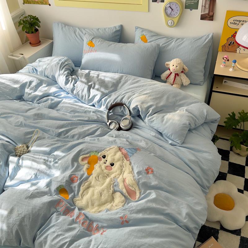 Мультяшный Мягкий Хлопковый Моющийся Комплект из 3 предметов для Односпальной Кровати: Простыня на резинке, Простыня, Приятная к коже