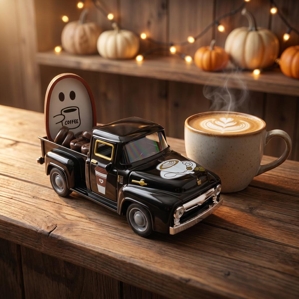 Кофейный фургон из литого металла с автомобилем из сплава и кофейными зернами - 14,5 см Набор для украшения модели винтажного автомобиля