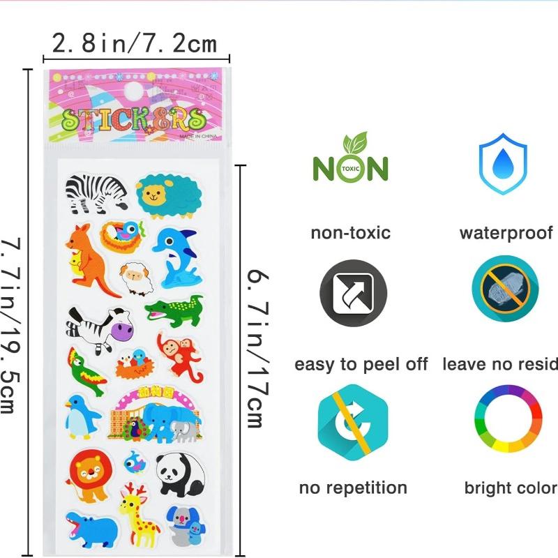 10 листов объемных наклеек с животными для малышей, объемные листы наклеек для дошкольников для поощрения, рукоделия, скрапбукинга