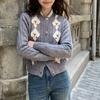 Women's Autumn/Winter Diamond Lattice Embroidery Knitted Cardigan Sweater