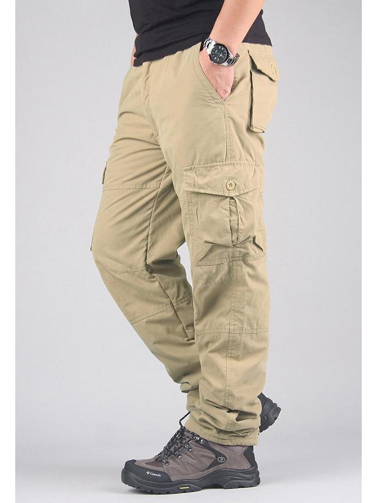 Мужские уличные брюки-карго с множеством карманов и флисовой подкладкой