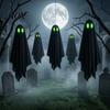 Outdoor Holiday Decor Halloween Hanging Ghost Decoration, Spooky Black Fabric with Green Props Eyes for Outside Tree, Porch, Yard, Lawn, Haunted House