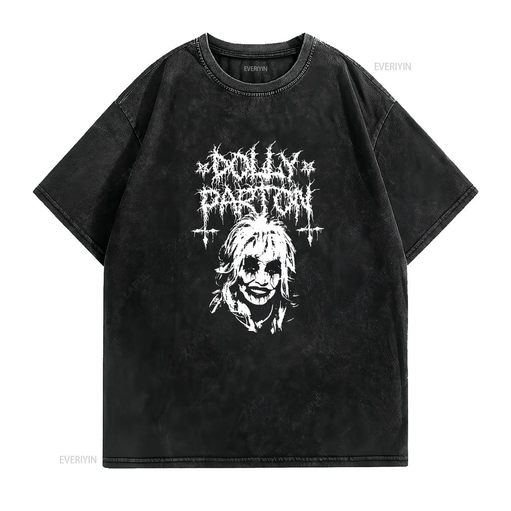 NEW EDITION T SHIRT Metal Dolly Parton Classic Cool Art Black Gothic vintage Washed homme Casual Unisex Top For Everyday Wear