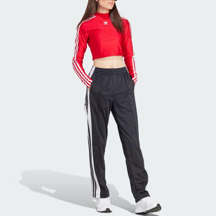 adidas Укороченный топ с длинными рукавами и высоким воротником Originals, 3 полоски, женские топы, красные IR8132
