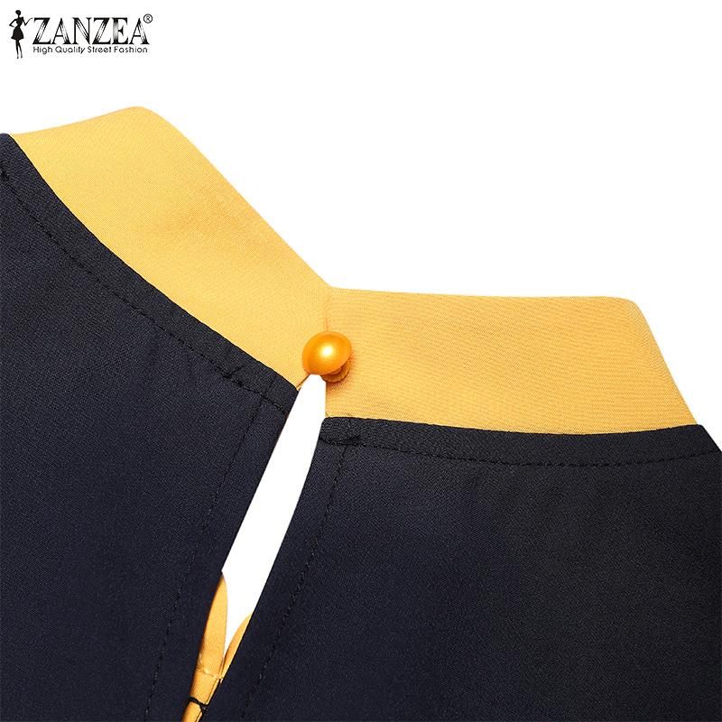 ZANZEA Женское повседневное платье с воротником-стойкой и длинными рукавами в стиле пэчворк