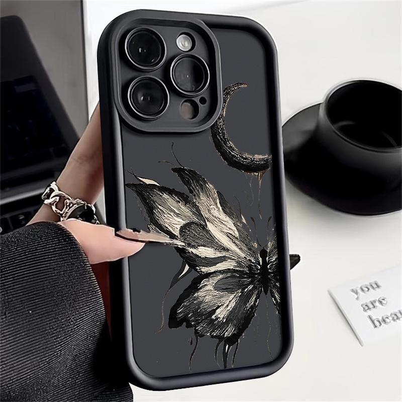 Модный чехол с рисунком луны и бабочки для iPhone 16 Pro Max 15 Plus 14 13 12 Pro 11 TPU мягкий матовый силиконовый противоударный защитный чехол для объектива телефона