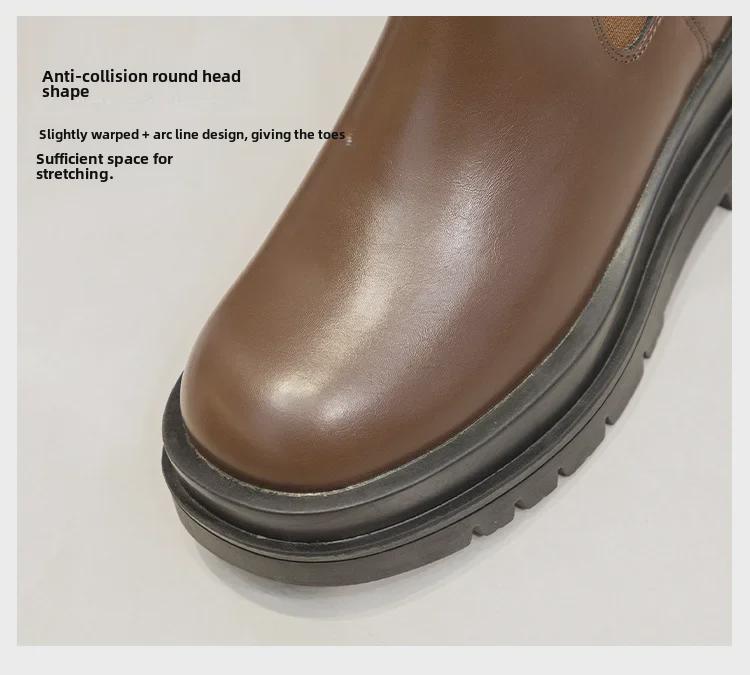 Женские сапоги до колена из натуральной кожи: Модные узкие туфли на толстой подошве осень/зима 2023 года.