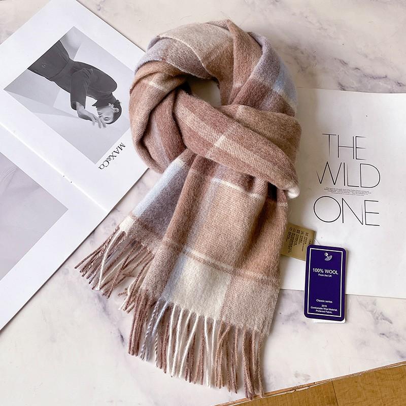 100% Wool Plaid Scarf Men Women Couple Warm Cashmere Blend Checked Winter Neckwear