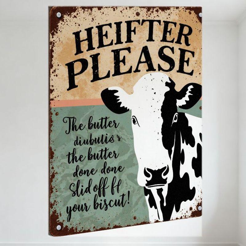 Vintage Rusty Metal Tin Sign Heifer Please Holstein Cow Butter Slang Art Farm Decor for Man Cave Bar Home Wall Decoration