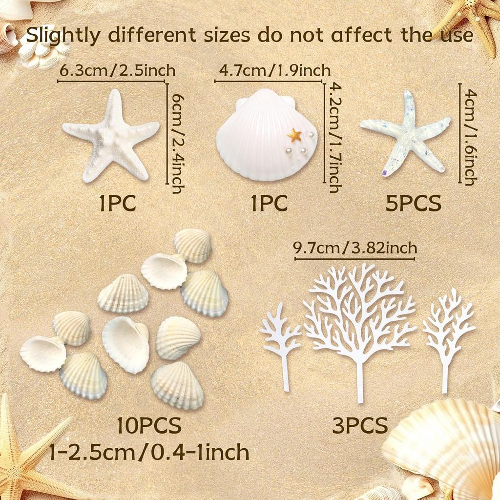 Shells Cake Toppers Under the Sea Ocean Cake Decorations Summer Starfish Cake Toppers Decor For Beach Theme Party Favor Supplies